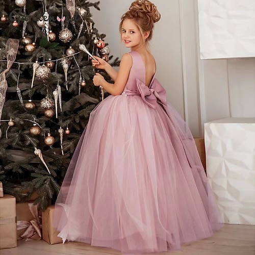kinderkleidung Mädchen Blumenmädchen Kleid Party Kleid Feste Farbe Ärmellos Formal Leistung Hochzeit Gitter Prinzessin Süß Gitter Maxi Etuikleid Tüll-Kleid Sommer Frühling Herbst 2-12 Jahre 4-12 Jahre Image