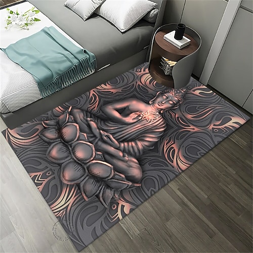 Kunst-Buddha-Boho-Teppich, rutschfeste Bodenmatte, Nachttisch, Wohnzimmer, Schlafzimmer, drinnen und draußen Image
