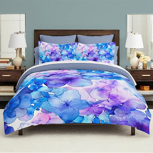 Bettbezug-Set mit blauem Farbverlauf und Muster, Bettdecken-Set, weiches 3-teiliges Luxus-Baumwoll-Bettwäsche-Set, Heimdekoration, Geschenk, King-Size-Bett, Queen-Size-Bett, dreiteiliges Set Image