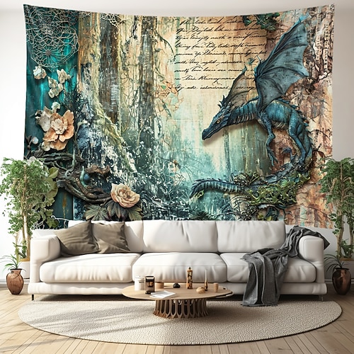 Vintage-Drachen-Hängeteppich, Wandkunst, großer Wandteppich, Wanddekoration, Fotografie, Hintergrund, Decke, Vorhang, Zuhause, Schlafzimmer, Wohnzimmer, Dekoration Image