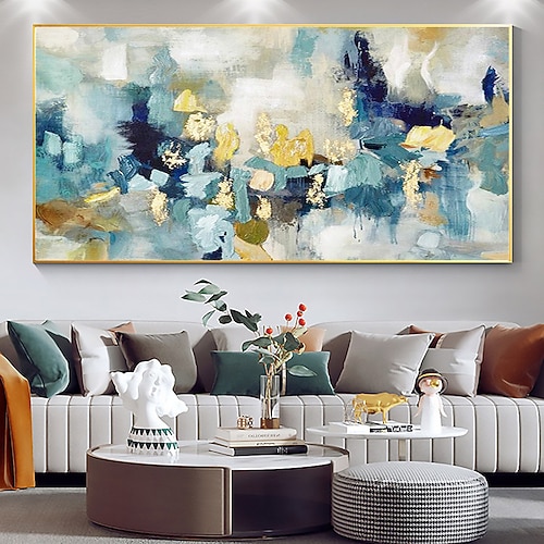 Mintura handgemachte abstrakte goldene Ölgemälde auf Leinwand, Wandkunst, Dekoration, modernes Bild für Heimdekoration, gerolltes, rahmenloses, ungedehntes Gemälde Image