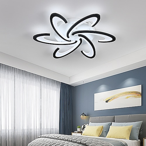 led deckenleuchte modern schwarz weiß acryl 3 6 12 köpfe app steuerung mit fernbedienung für büro esszimmer wohnzimmer 220-240v blumendesign nur dimmbar mit fernbedienung Image