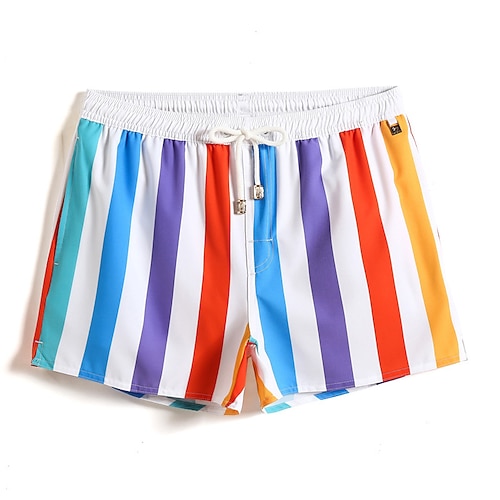 Herren Badehosen Badeshorts Boardshorts Sommershorts Kordelzug Tasche mit Mesh-Futter Gestreift Komfort Schnelltrocknend Kurz Lässig Täglich Ferien Hawaiianisch Klassicher Stil Schwarz 1 # Schwarz Image
