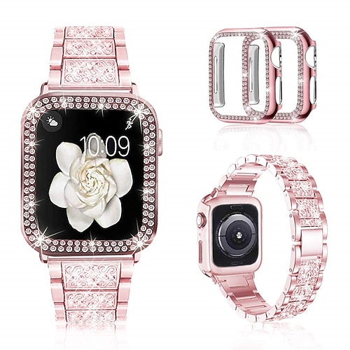 [12Paket] Schmuck Armband Kompatibel mit Apple Watch Armband 38mm 40mm 41mm 42mm 44mm 45mm 49mm mit Fall Bling-Diamant Strass Ersatzarmband für iwatch Series Ultra 8 7 6 5 4 3 2 1 SE Image