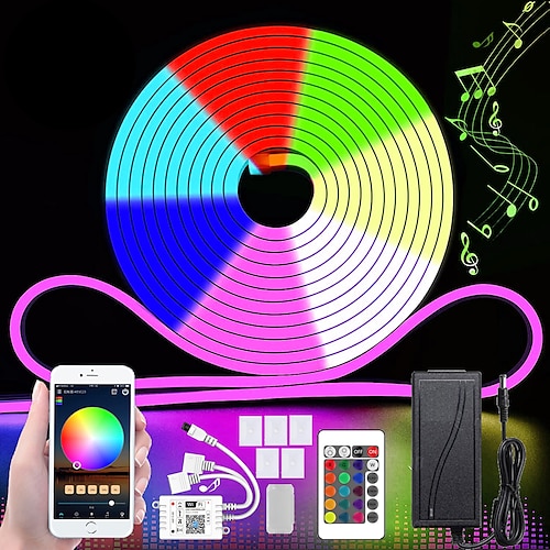 Neon Seil Smart RGB LED Lichtstreifen Kit Arbeiten mit Alexa 3M 12V RGB WIFI 5M 25M WiFi Telefon App Steuerung einschließlich Adapter Kit geeignet für DIY Installation Image