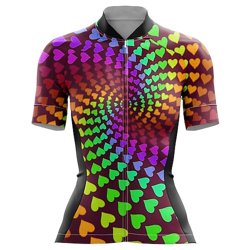 Damen Radtrikot Herz 3D Lustig Kurzarm Fahhrad Trikot Oberteil mit 3 Gesäßtaschen Mountainbike MTB Straßenradsport Schnelltrocknend Reflektierende Streifen Rückentasche Feuchtigkeitsableitend Sport Image