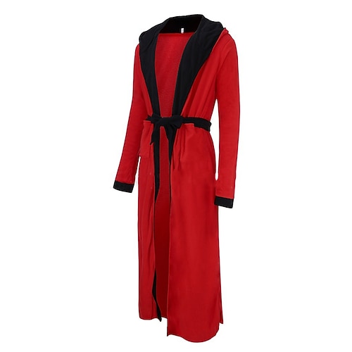 Herren Schlafanzug Morgenmantel Bademantel Glatt Stilvoll Brautkleider schlicht Komfort Heim Täglich Bett Flanell Komfort Warm Kapuzenpullover Langarm Tasche Gürtel inbegriffen Herbst Winter Schwarz Image