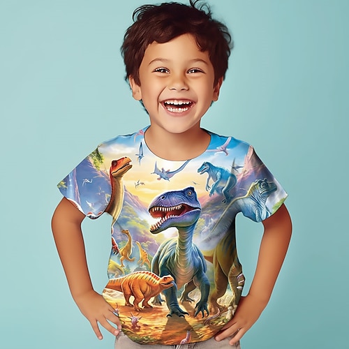 Jungen 3D Grafik Tiermotiv Dinosaurier T-Shirt Kurzarm 3D-Druck Sommer Frühling Aktiv Sport Mode Kinder 3-12 Jahre Outdoor Lässig Täglich Normale Passform Image