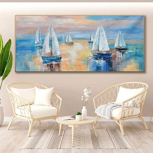 Ölgemälde 100% Handarbeit handgemalte Wandkunst auf Leinwand abstrakte maritime Segelbootlandschaft Heimdekoration Dekor gerollte Leinwand ohne Rahmen ungedehnt Image