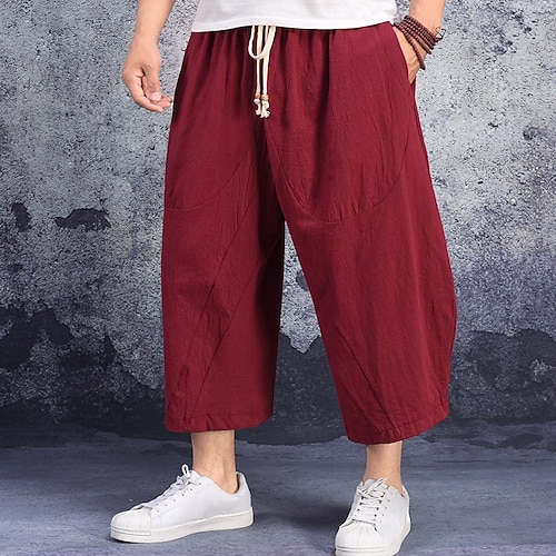 Herren Leinenshorts Kurze Hosen Sommer-Shorts Caprihose Tasche Kordelzug Elastische Taille Glatt Komfort Atmungsaktiv Wadenlänge Casual Festtage Ausgehen Stilvoll Klassisch Schwarz Weiß Image