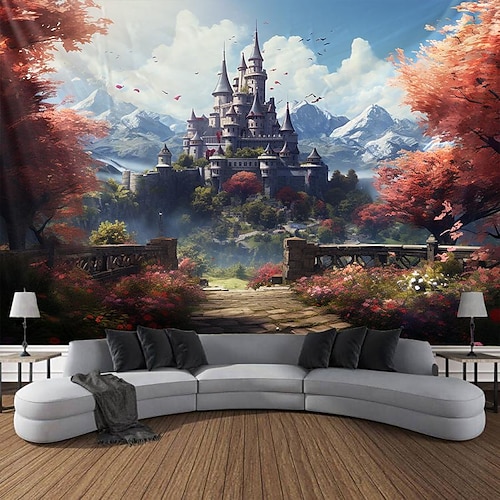 Schlossgarten-Thema, hängender Wandteppich, Wandkunst, großer Wandteppich, Wanddekoration, Fotografie, Hintergrund, Decke, Vorhang, Zuhause, Schlafzimmer, Wohnzimmer, Dekoration Wandtuch XXL Natur Image