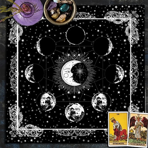 Tarot-Tischdecke für Spiele, Altardecke, Hexerei-Astrologie-Dekor, Orakelkarten-Unterlage, Tarot-Matte, Hexer-Dekor, Partygeschenke, Party-Geschenk-Dekor, Partyzubehör, magische Kunst, Wahrsagerei Image
