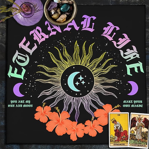 Tarot-Tischdecke für Spiele, Altardecke, Hexerei-Astrologie-Dekor, Orakelkarten-Unterlage, Tarot-Matte, Hexer-Dekor, Partygeschenke, Party-Geschenk-Dekor, Partyzubehör, magische Kunst, Wahrsagerei Image