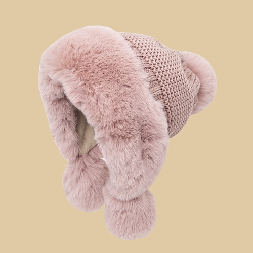 Verdickte Bomberhüte im neuen Stil für Damen, Fellknäuel und samtige warme Kapuze im Freien, Winter, kältebeständig, modisch, niedliche Wollmütze Image