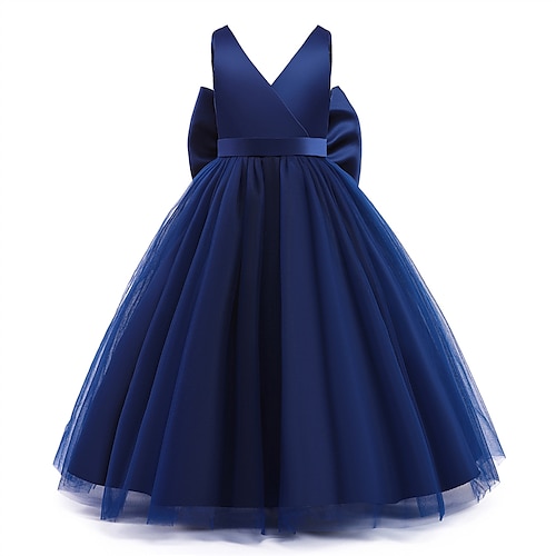 kinderkleidung Mädchen Blumenmädchen Kleid Kleid Party Kleid Feste Farbe Ärmellos Formal Leistung Hochzeit Gitter Rückenfrei Elegant Modisch bezaubernd Polyester Maxi abendkleider Schaukelkleid Image