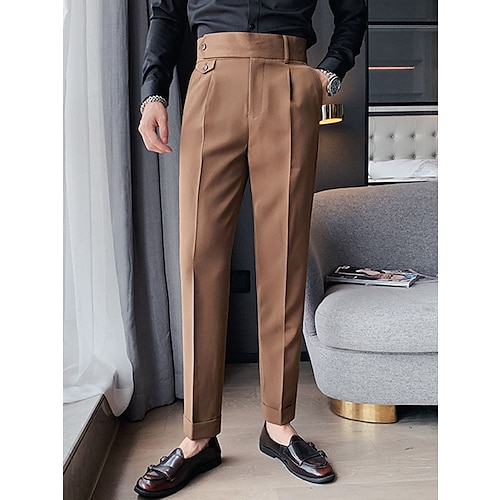 Herren Anzughosen Hose Hosen Hose Faltenhose Anzughose Höhenanstieg Glatt Komfort Atmungsaktiv Hochzeit Outdoor Täglich Elegant Vintage Schwarz Weiß Image