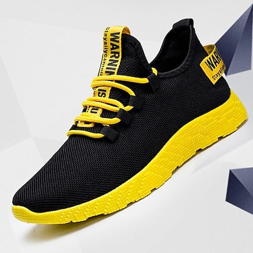 Herren Sneaker Sportlicher Look Flyknit Schuhe Laufen Spaziergang Sportlich Lässig Outdoor Täglich Netz Bequem Rutschfest Atmungsaktiv Schnürung Schwarz Gelb Rote Farbblock Sommer Frühling