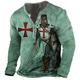 Graphic Templar Cross Soldier Designer Basic Classic Herren 3D Print T shirt Tee Henley Shirt Tee Vintage Shirt Outdoor Daily Sports T shirt Red Purple Brown Long Sleeve Henley Shirt Spring Fall