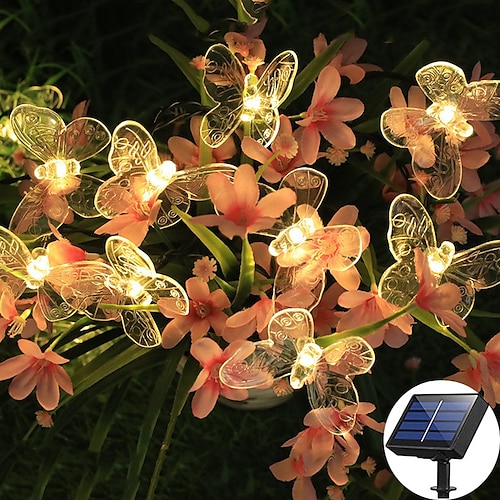 Solar-Lichterkette für die Gartendekoration – 5 m, 20 LEDs, Libelle und Schmetterling, wasserdichte Kranzlichter für den Rasen, Hochzeits- und Partydekoration Image