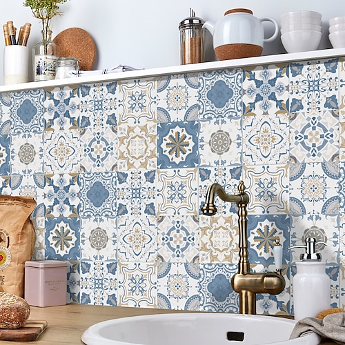 24/48 Stück selbstklebende Wandaufkleber, wasserdicht, modische marokkanische Fliesenaufkleber, kreative Küche, Badezimmer, Wohnzimmer Image