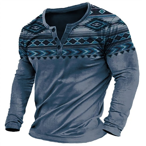 Herren Grafik Stammes Henley Hemd Langarm 3D-Druck Mode Designer Bequem Täglich Outdoor Frühling Herbst Marineblau Braun Grün Grau Henley Henley T-Shirt Image