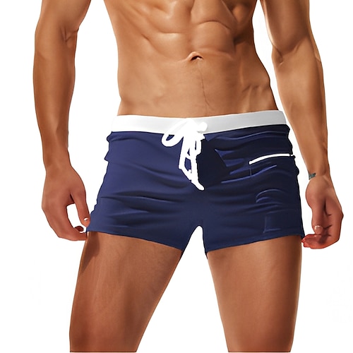 Herren Badehosen Bademode Boxer-Badeshorts Schnürung mit Mesh-Futter Einfarbig Tropisch Schnelltrocknend Ferien Schwimmbad Sportlich Basic Schlank Hellblau Schwarz Image