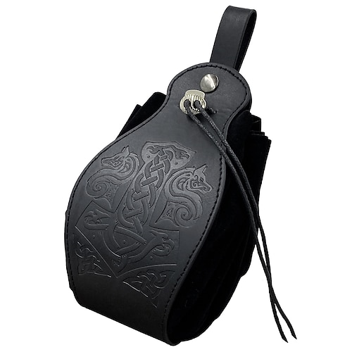 Retro Vintage Punk Gothic Mittelalterlich Cosplay Kostüm Gürteltasche Würfelbeutel Krieger Ritter Wikinger Keltischer Ritter Ranger Kordelzug Kostüm Herren Damen Keltisch Vikinger Halloween Image