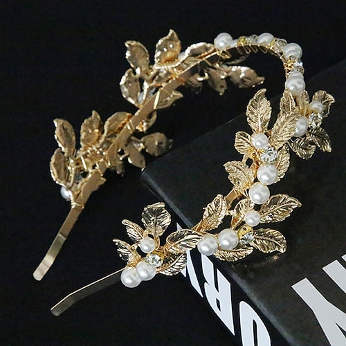 1 Stück Kunstperlen-Blatt-Dekor-Stirnband, goldenes Barock-Haarband, elegantes Stirnband, Hochzeits-Haar-Accessoires für Frauen