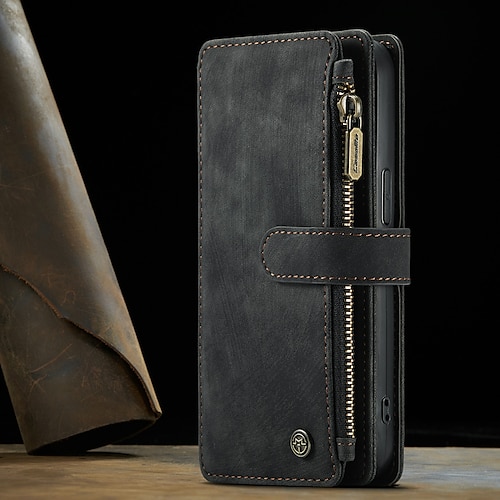 Handy Hülle Handyhüllen Für iPhone 17 Pro Max 17 Air 16 15 14 Pro Max Plus 13 12 11 Pro Max Mini Brieftaschenhülle Flip-Cover Mit Ständer Reisverschluss Vollschutz Retro PU-Leder Image