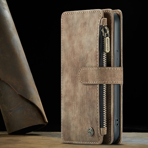 Handy Hülle Handyhüllen Für iPhone 17 Pro Max 17 Air 16 15 14 Pro Max Plus 13 12 11 Pro Max Mini Brieftaschenhülle Flip-Cover Mit Ständer Reisverschluss Vollschutz Retro PU-Leder Image