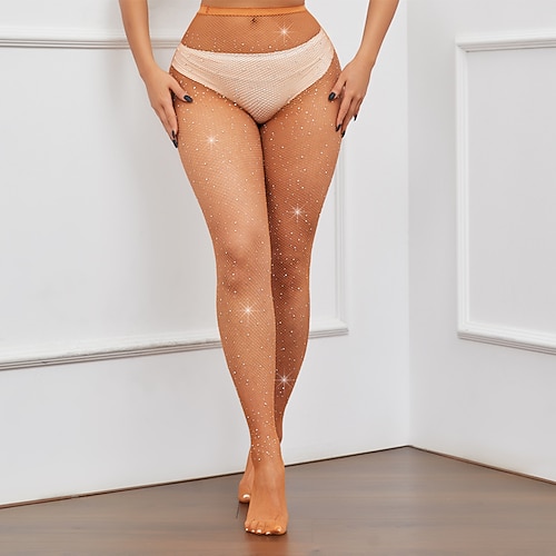 Strumpfhose mit hoher Taille und Naht hinten für Damen, glitzernde Netzstrümpfe mit Strasssteinen, Party-Strass-Netzstrümpfe, Disco-Club-Party Image