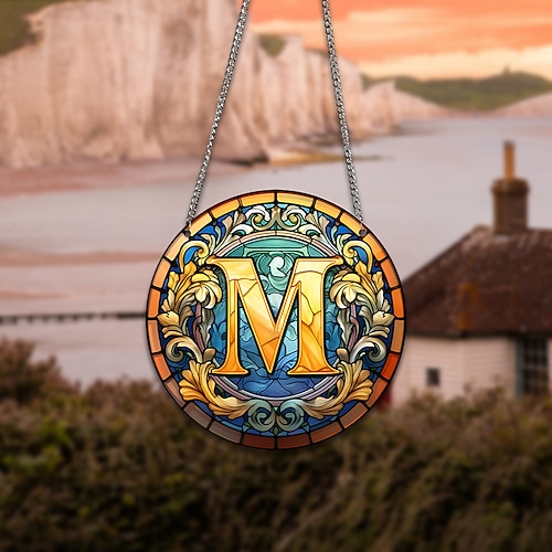 Alphabet gebeizter Fenster-Sonnenfänger zum Aufhängen für Fensterpaneele, Sonnenfänger, Herbstornament, Dekoration, Alphabet-Gedenkgeschenk für Freund, Weihnachtsgeschenk Image