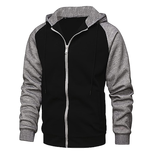 Herren Reißverschluss Kapuzensweatshirts Sweatjacke Pullover Kapuzensweatshirt Oberbekleidung Schwarz Königsblau Blau Khaki Hellgrau Mit Kapuze Einfarbig Arbeit Lässig Streetwear Polyester Image