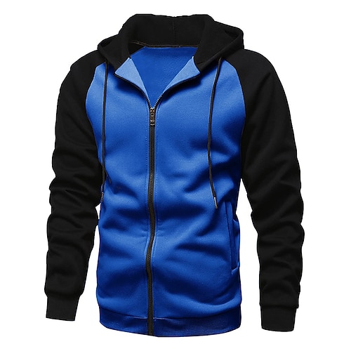 Herren Reißverschluss Kapuzensweatshirts Sweatjacke Pullover Kapuzensweatshirt Oberbekleidung Schwarz Königsblau Blau Khaki Hellgrau Mit Kapuze Einfarbig Arbeit Lässig Streetwear Polyester Image