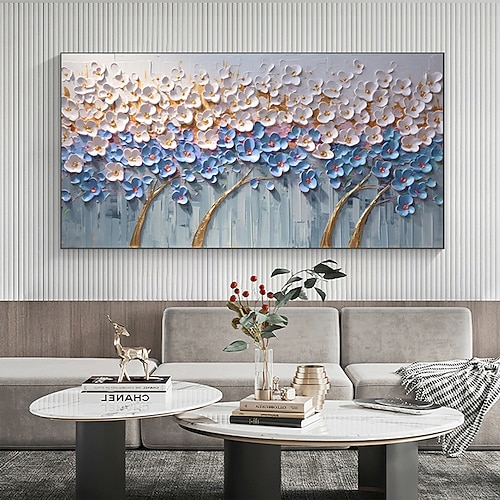 handgemaltes abstraktes Kirschblüten-Ölgemälde auf Leinwand, handgemachtes rosa Blumengemälde für Wohnzimmer, Heimdekoration, großes, individuell strukturiertes Gemälde, Wandkunst-Dekor Image