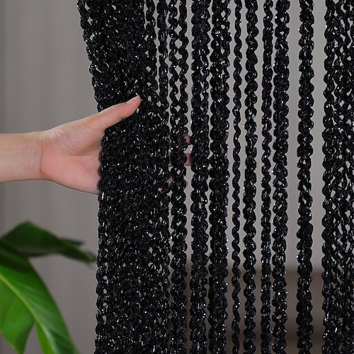 Fadenvorhang Türvorhang Quasten Perlen Curatin, Boho Makramee Schiebetürvorhang Hochzeit Wandteppich Dekoration, Raumteiler für Pergola Außenterrasse Image