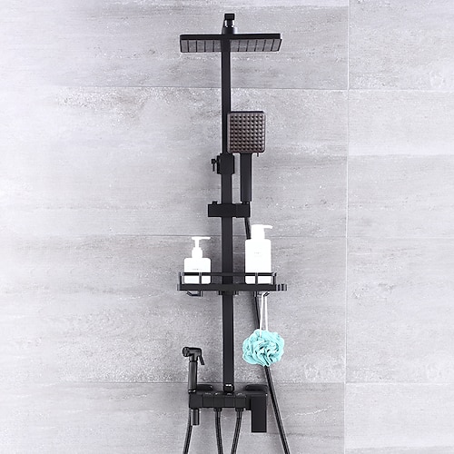 Duschsystem-Wasserhahn-Set Wandmontage, 9-Zoll-Regenduschkopf Handbrause Handbrause mit Halterung galvanisiert / lackiert, Montage im Inneren des Keramikventils, Badewannenbrause Image