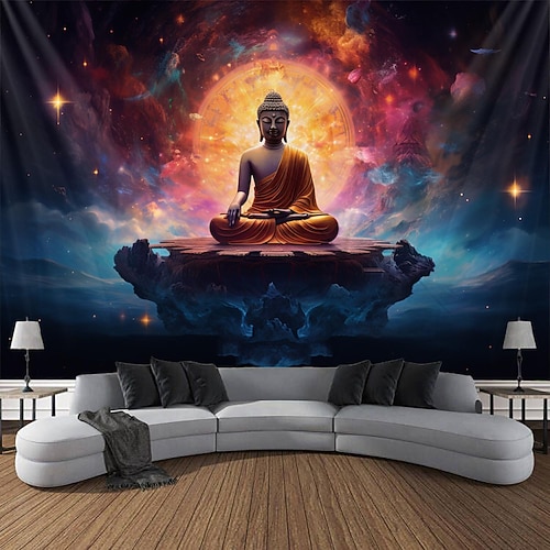 Universum Buddha hängender Wandteppich, Boho-Wandkunst, großer Wandteppich, Wanddekoration, Fotografie, Hintergrund, Decke, Vorhang, Zuhause, Schlafzimmer, Wohnzimmer, Dekoration Image