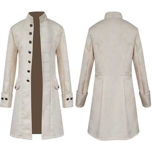 Herren Mantel Peacoat Leistung Partyabend Vintage-Stil Frühling Herbst Spezieller Entwurf Antike Vintage-Retro Lang Jacquard mittelalterliche Herrenbekleidung [weiß] Jacquard mittelalterliche
