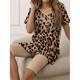 Damen T Shirt Shorts-Sets Leopard Casual Bedruckt Schwarz Kurzarm Modisch V Ausschnitt Sommer