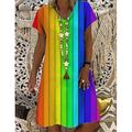 Damen Etuikleid Midikleid Regenbogen Kurzarm Regenbogen Bedruckt Sommer Frühling V Ausschnitt Brautkleider schlicht 2023 S M L XL XXL 3XL