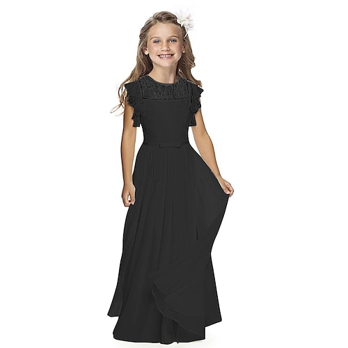 Blumenmädchenkleid Mädchen Partykleid Leistung Hochzeit Party Mode Prinzessin einfarbig Kurzarm Rundhalsausschnitt Schwarz Weiß Image