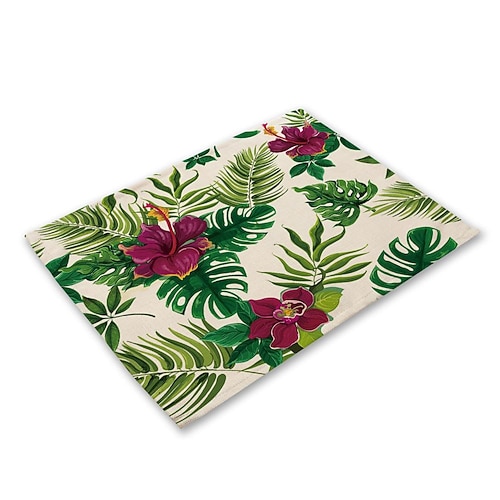 Grüne Tischsets, hitzebeständiges Tischset für Bauerntische, schmutzabweisendes Tischset, Tischset für Hochzeit, Küche, Esstisch, Dekoration für drinnen und draußen Image