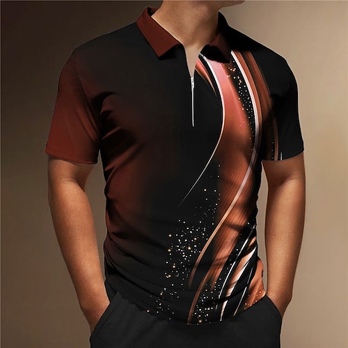 Herren Geometrisch Poloshirts mit Reißverschluss Golfshirt Kurzarm Polo-Shirts Hemden mit Kragen Business-Casual Urlaubskleidung Formelle Kleidung Festivalkleidung 3D-Druck Image