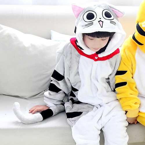 Tier Katze Tiger Karneval Kigurumi-Pyjamas Ausgefallene Kostüme Onesie-Kostüm Warm Lustiges Kostüm Bequem Kinder Unisex Jungen und Mädchen Halloween Karneval Party Leistung Hausbekleidung Einfaches Image