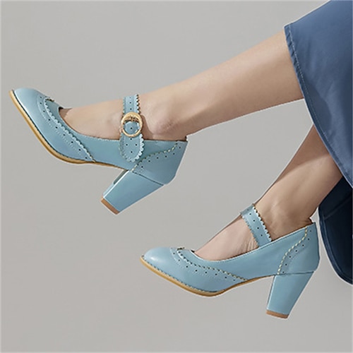 Weiße Mary-Jane-Pumps im Vintage-Stil für Damen – Retro-Brogue-Pumps mit gewelltem Riemen und Blockabsatz, elegante Abendschuhe für Hochzeiten und besondere Anlässe Image