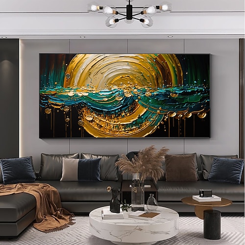 Handgemachtes Ölgemälde auf Leinwand, Wandkunst, Original-Goldkreis, abstraktes Graffiti-Gemälde für Wohnkultur mit gestrecktem Rahmen/ohne Innenrahmenmalerei Image