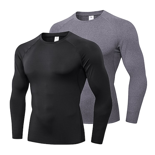 Herren Kompressionsshirt Laufshirt Langarm Basisschicht Sportlich Sommer Frühling Herbst Winter Einfarbig Spandex Schnelltrocknend Weich Power Flex Feuchtigkeitsableitend Fitnesstraining Joggen Laufen Image