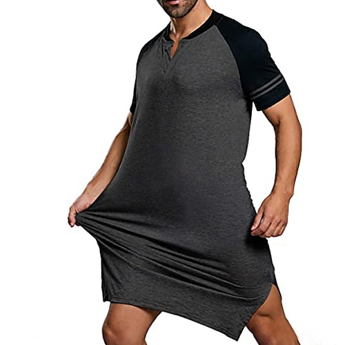 Herren Schlafanzug Hausanzug Morgenmantel Nachtwäsche Glatt Stilvoll Casual Komfort Heim Täglich Polyester Komfort Elastische Taille Sommer Blau Grau