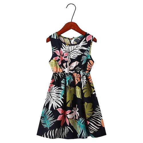 Kinder Mädchen Kleid Grafik Ärmellos Party Lässig Mode Niedlich Täglich Baumwolle Sommer Frühling Ab 4 Jahren Mehrfarbig Rote Blau Image